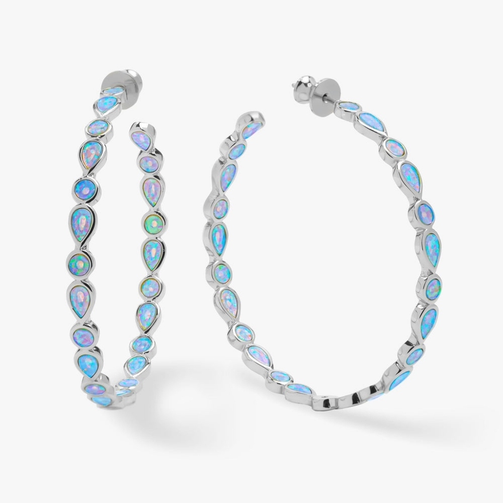 Melinda Maria Isla Blue Opal Hoop Earrings 2" New - Silver FIRM ✨️